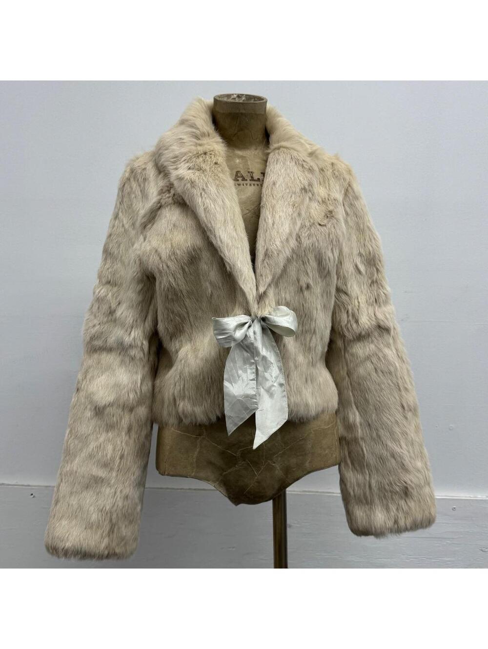 Vintage Y2K Cream Rabbit Fur Cropped Bolero Jacket - Picture 1 of 7